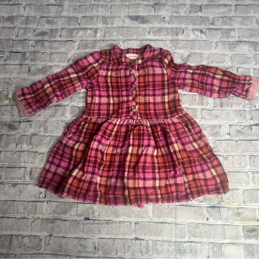 EUC Cat & Jack Pink and Brown Plaid Dress Size 3T